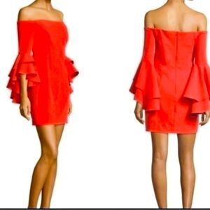 Milly Double Ruffle Selena Mini Cherry Red Dress Size 4 EUC DRY CLEANED